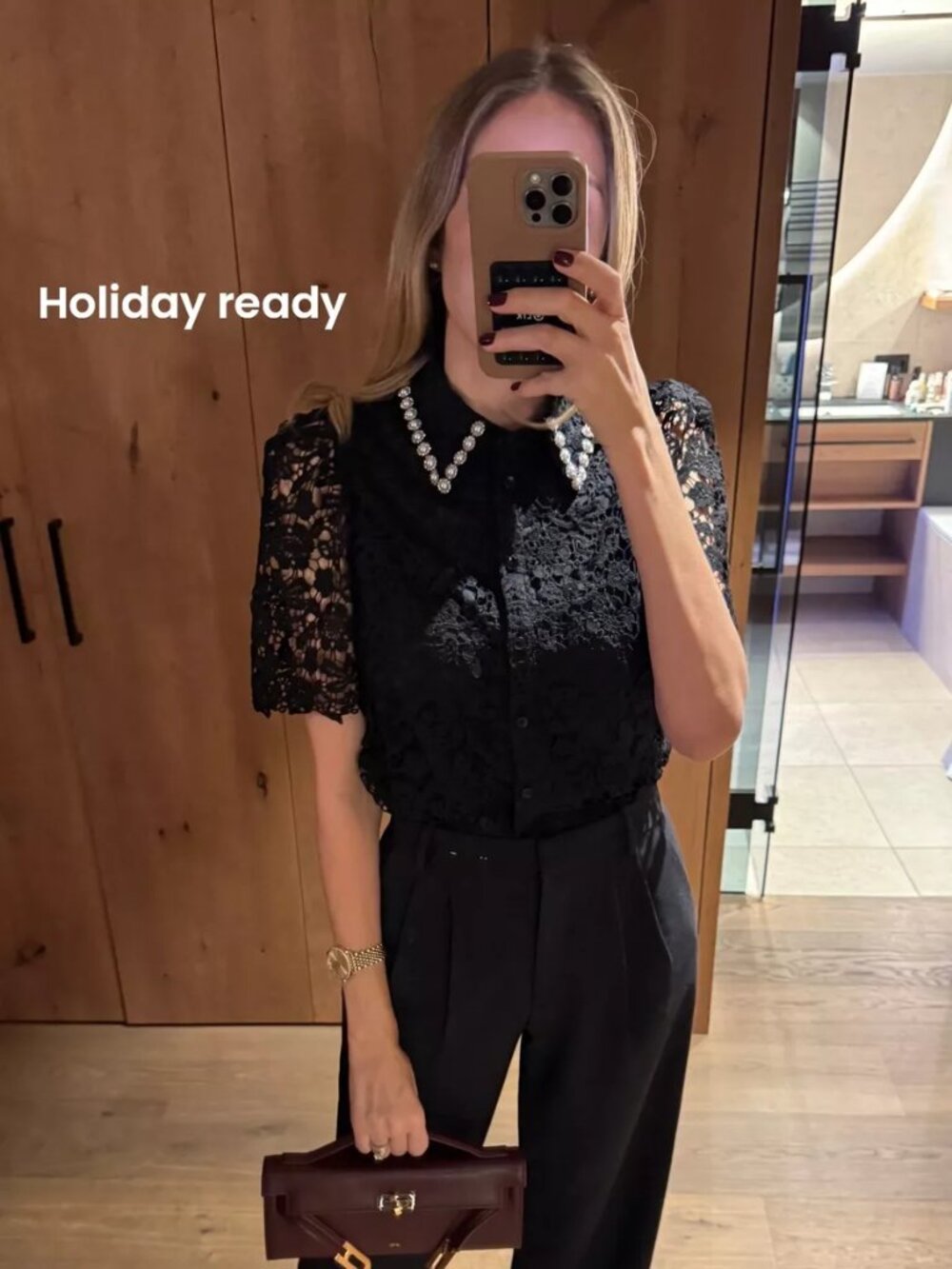 Aqua - Embellished Collar Lace Top